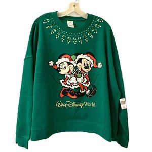 Women’s Green Embroidered Disney Holiday Crewneck Sweatshirt - Size XL - NWT
